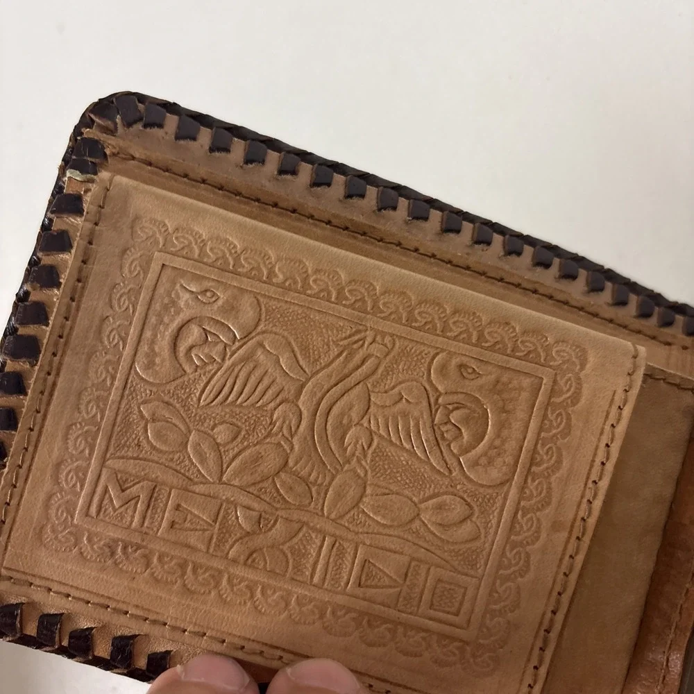 Vintage Mexico Hand Tooled Leather Mens Wallet Bifold Handmade Deer Bonilla